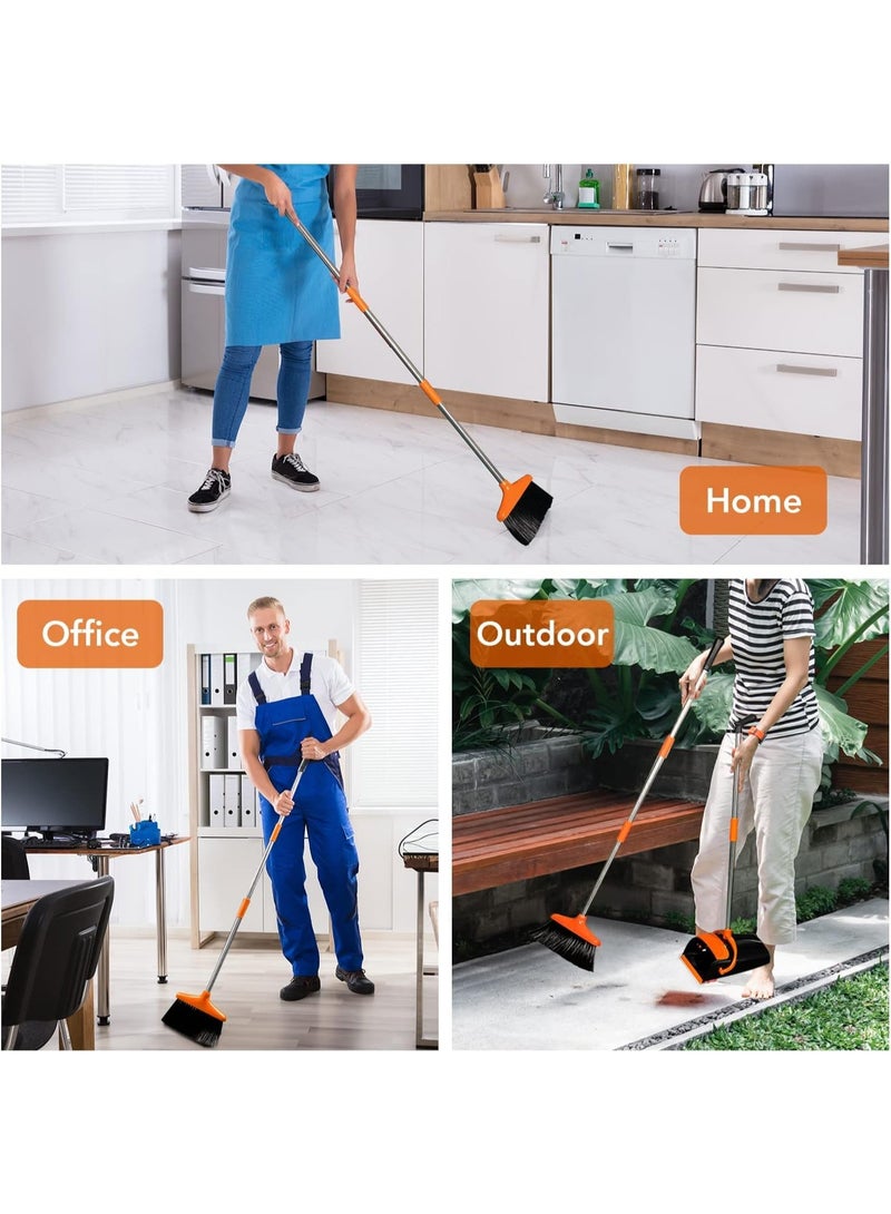 LODROC Dustpan and Brush Set Long Handled – Broom and Dustpan Set Reduce Bending Tall Lobby Dustpan and Sweeping Brush (Black-orange) - Image 4